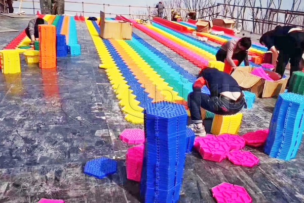 Install Rainbow Slide Carnival Ride Outdoors